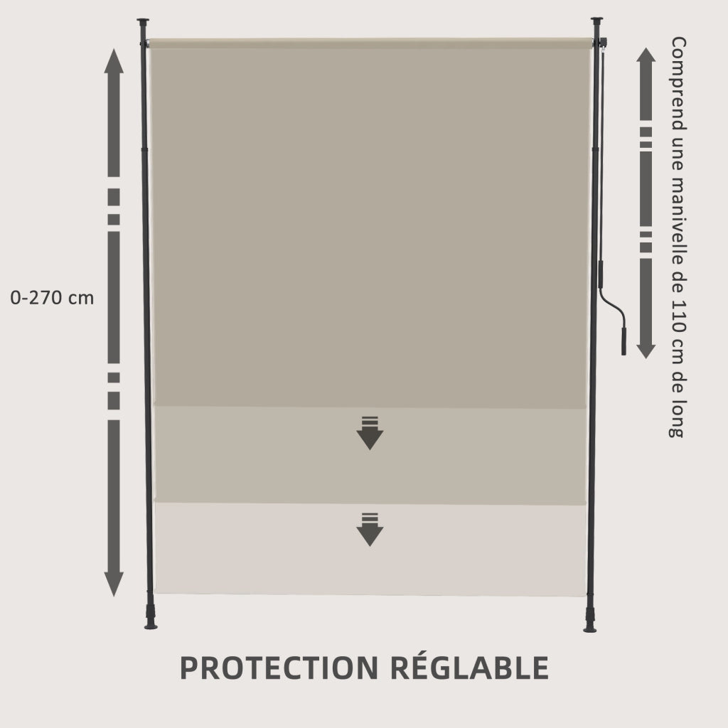 Tenda da balcone scorrevole a manovella ¨C zephmum ¨C sabbia 200x305 cm alluminio