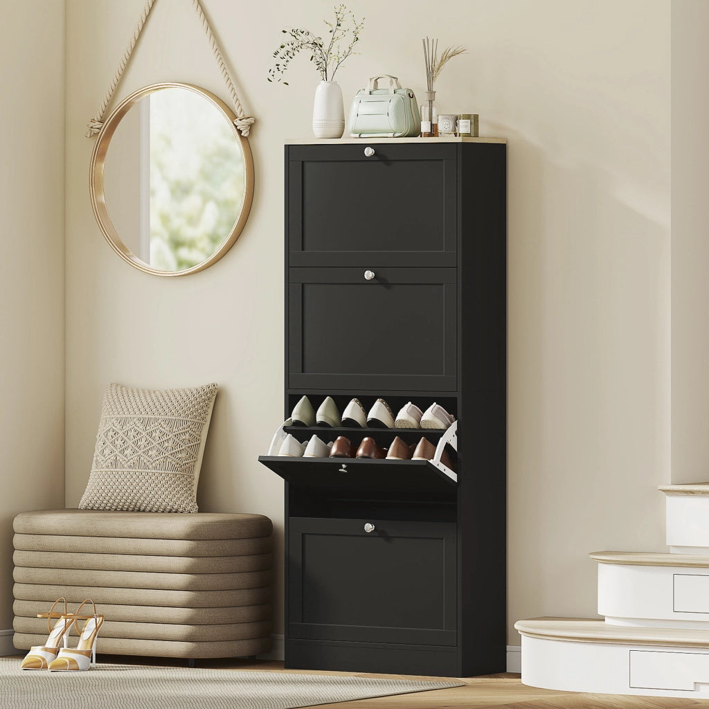 Scarpiera con 4 cassetti e ripiani regolabili ¨C zephmum ¨C 60x23,5x153 cm, nero