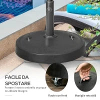 Base per Ombrellone da 23.5kg con 2 Manovelle e Rotelle, in Resina e Acciaio, Ø53x41 cm, Nera
