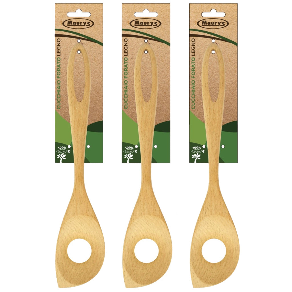 MAURY'S SET 3 CUCCHIAI FORATI IN LEGNO