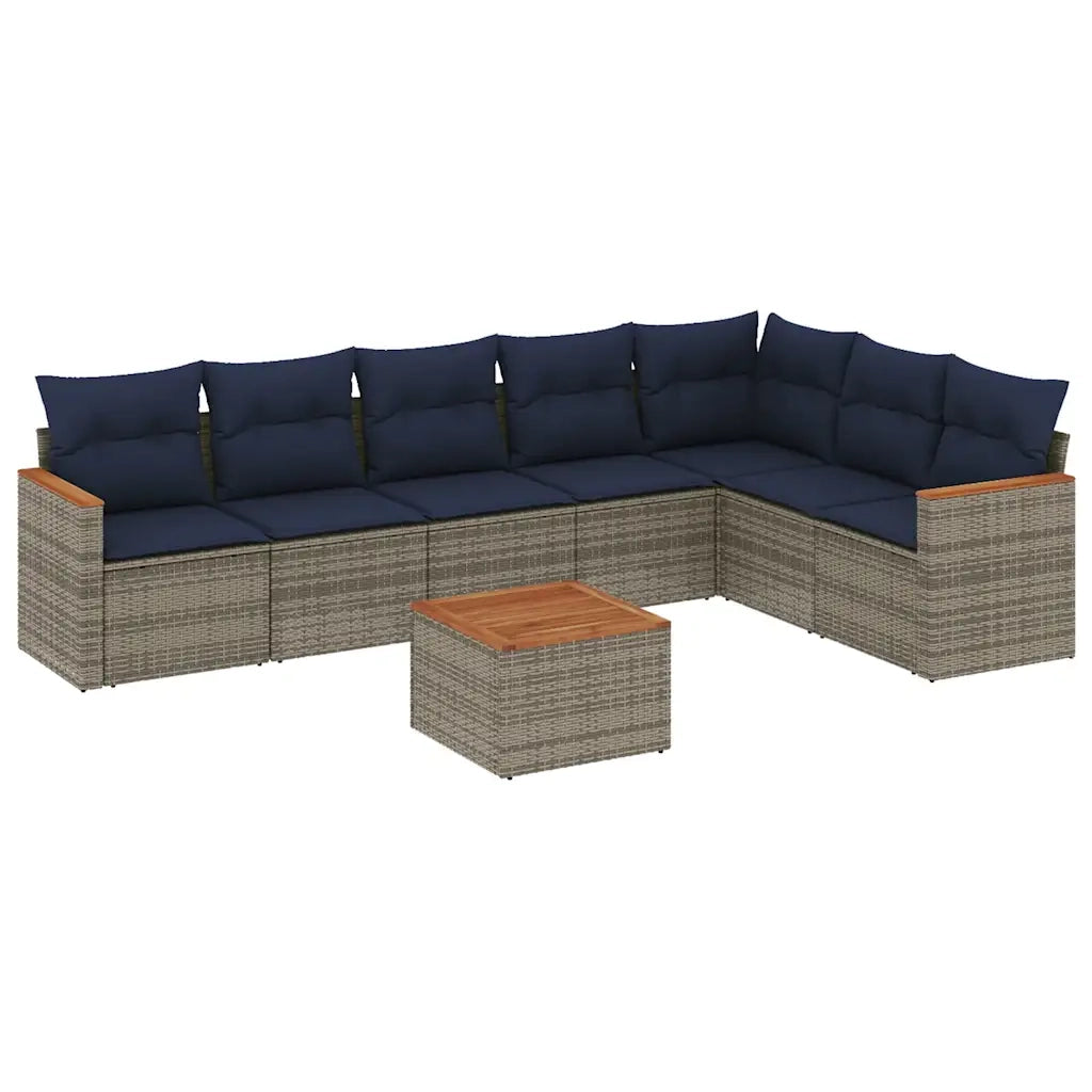 Set Divani da Giardino 8 pz con Cuscini Grigio in Polyrattan 3226040