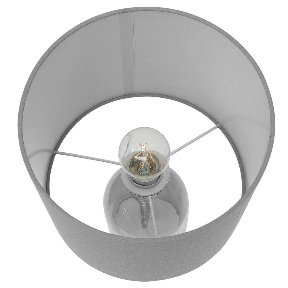 Lampada da Tavolo Trasparente e Grigio Base in Vetro Tamburo in Poliestere Paralume Design Moderno