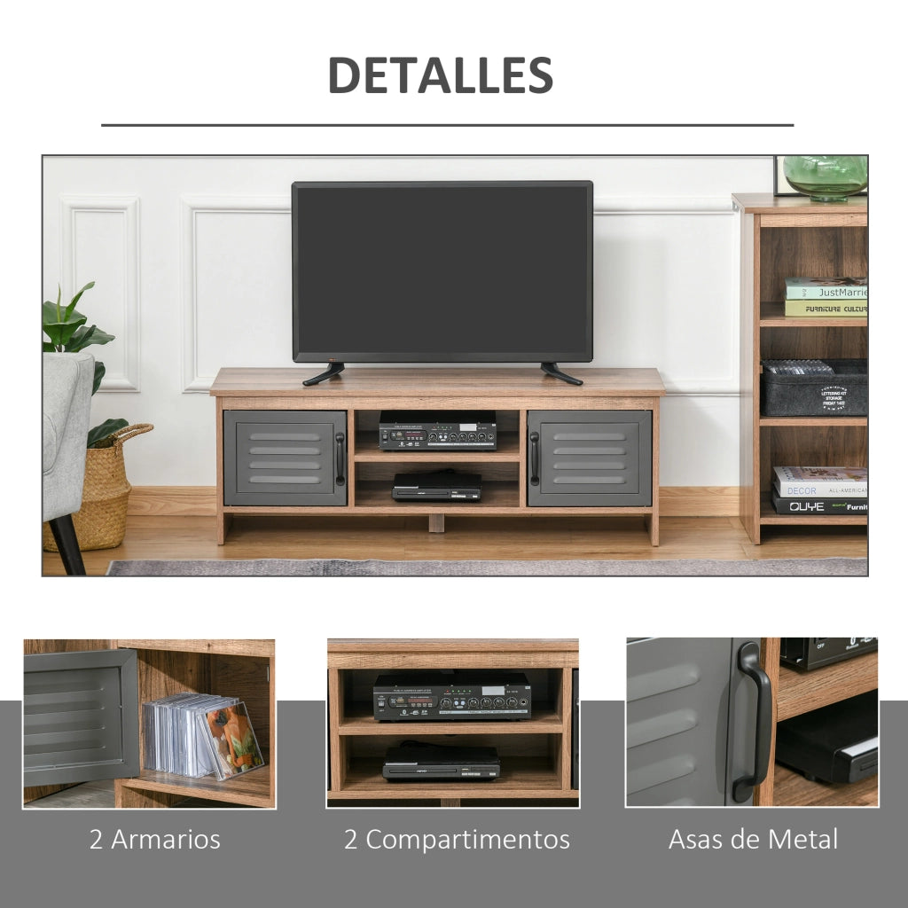 Mobile TV con ante metalliche e ripiani aperti ¨C Zephmum ¨C 109x35x38 cm Legno Naturale e Grigio