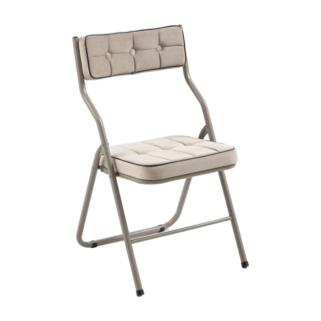 Set di 2 sedie pieghevoli imbottite in velluto; struttura in acciaio; khaki
