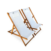 Set 2 lettini prendisole in legno con cuscino poggiatesta, bianco