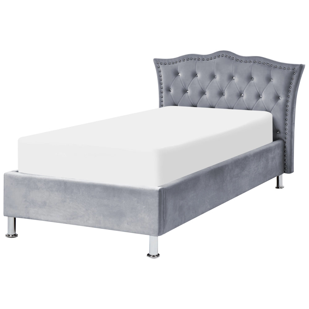 Letto singolo con contenitore in velluto grigio 90 x 200 cm camera da letto cameretta elegante glamour