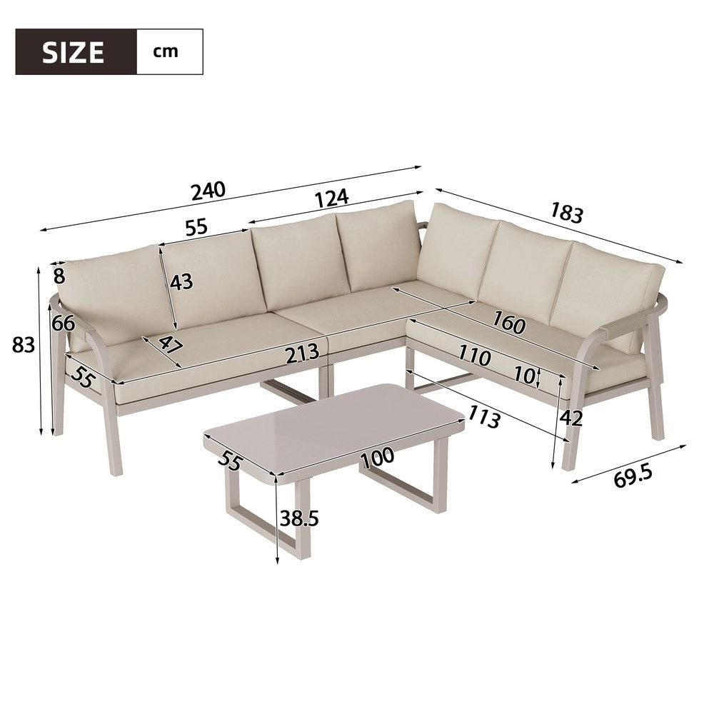 Set Divano Angolare da Giardino con Tavolino ¨C Xylo ¨C Polyrattan Beige, 6 Posti