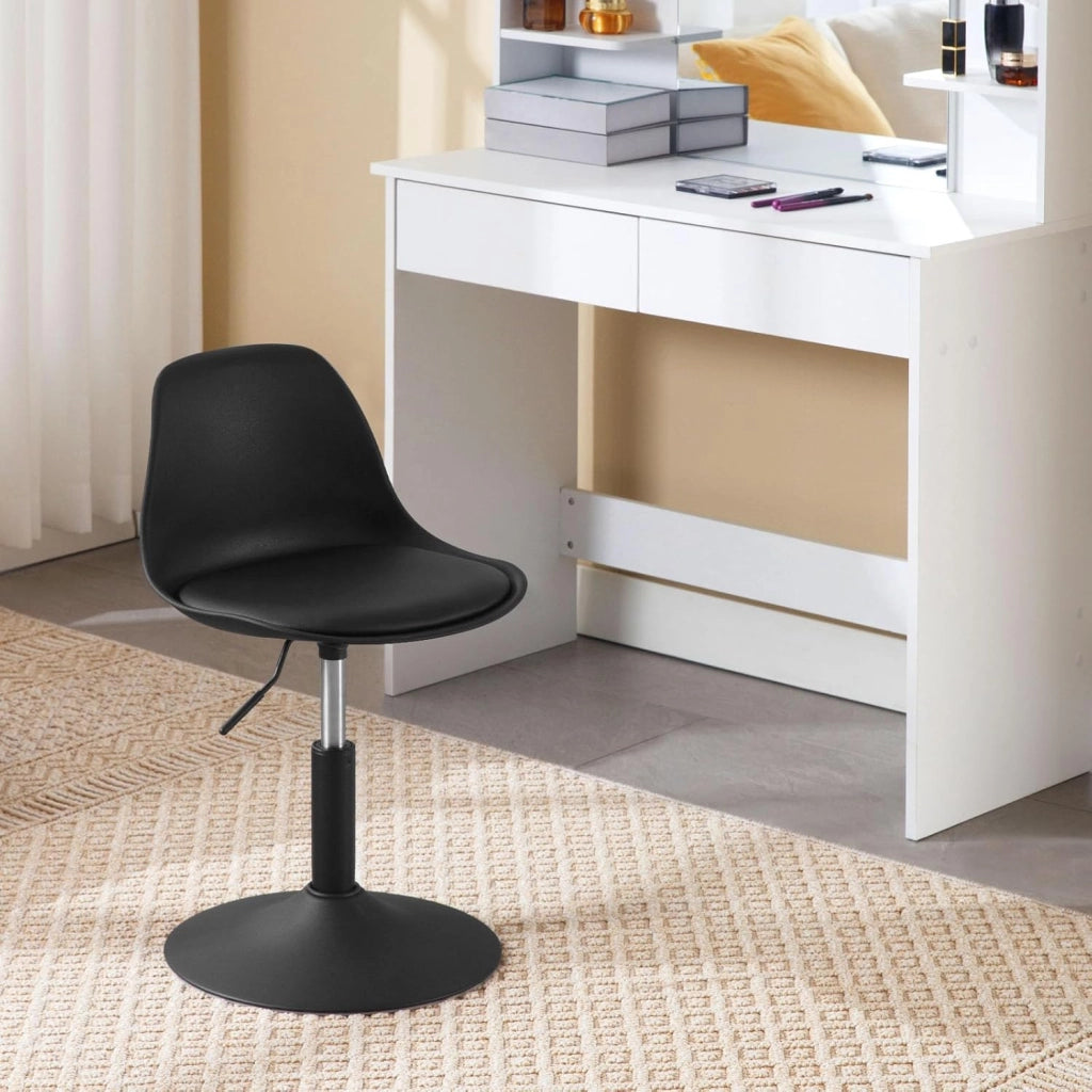 Sgabello con Schienale Moderno Sedia da Cucina Girevole a 360° Altezza Regolabile Senza Braccioli in PU Altezza della Sedia 39,5cm-50,5cm Nero BH304sz-1