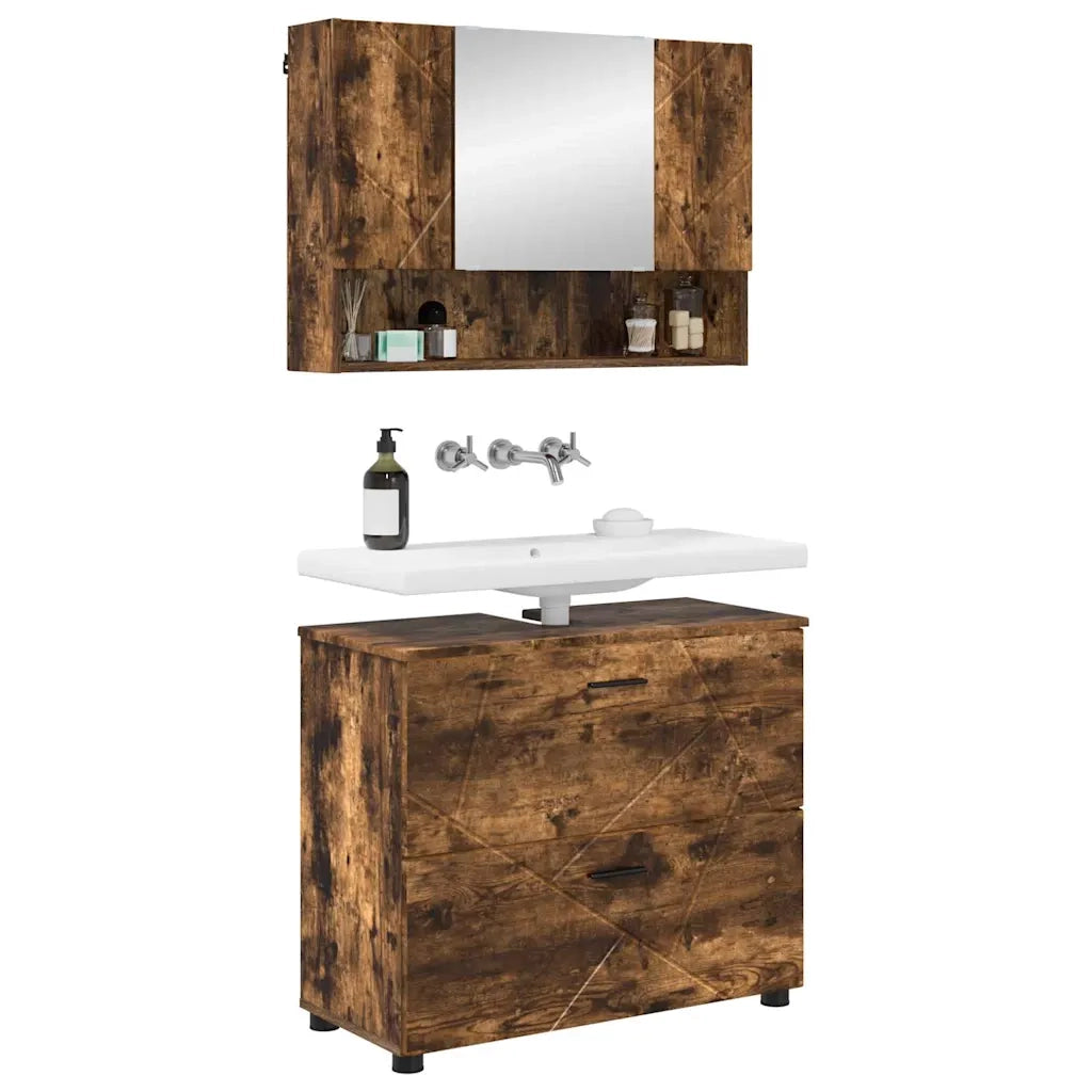 Set di mobili per il bagno con cassetto 2 pcs Rovere fumé