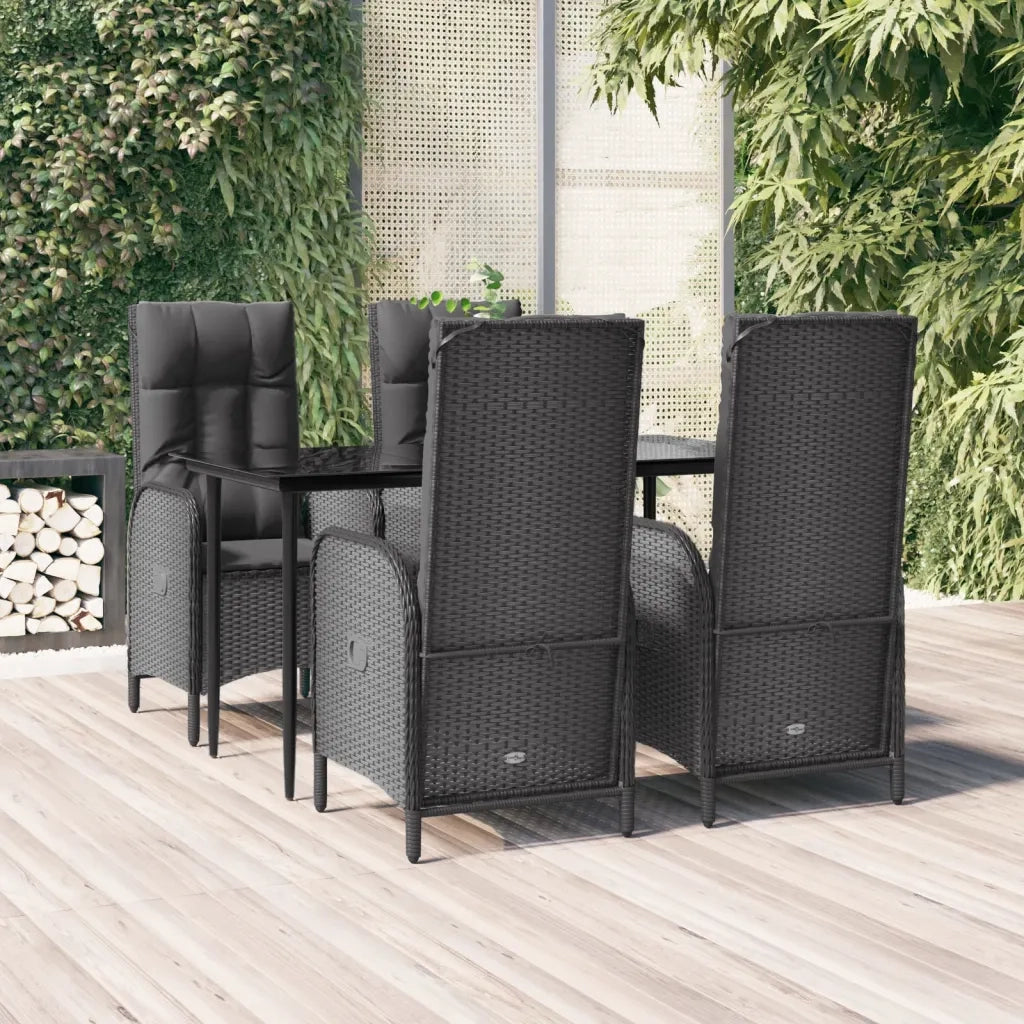 Set da Pranzo da Giardino 5 pz Nero con Cuscini in Polyrattan 3185169