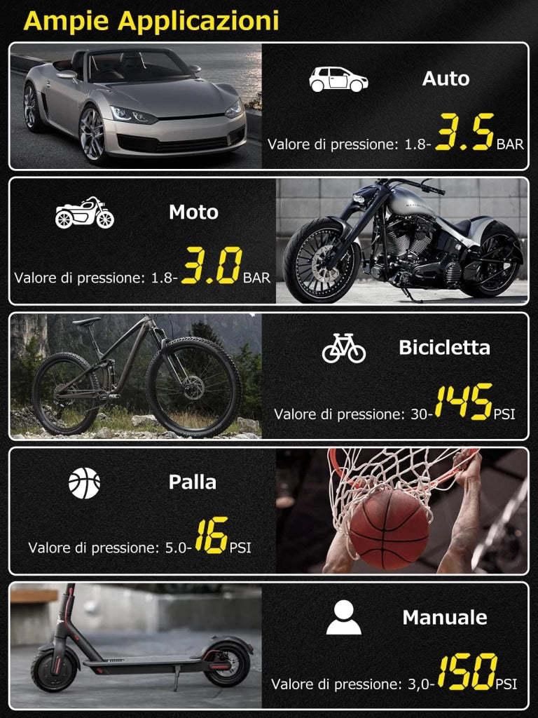 Compressore Portatile Gonfiatore con Sensore Pressione, Schermo LCD Digitale e Luce LED, Ecoprice®