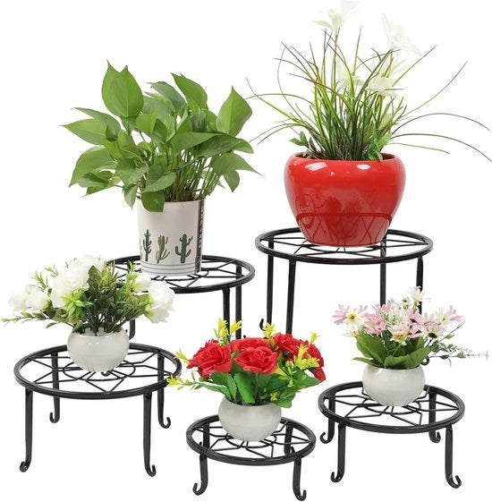 Set di supporti per piante in metallo - 5 pezzi - supporto pesante per vaso - standard per vaso di fiori - contenitore per giardino in acciaio inossidabile - esterno e interno - supporto per vaso rotondo