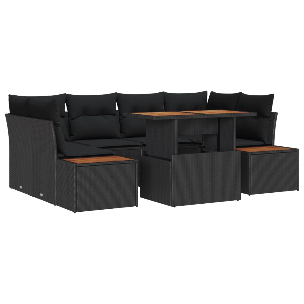Set di Divani da Giardino  6 Pezzi con Cuscini Rattan Polyrattan Nero