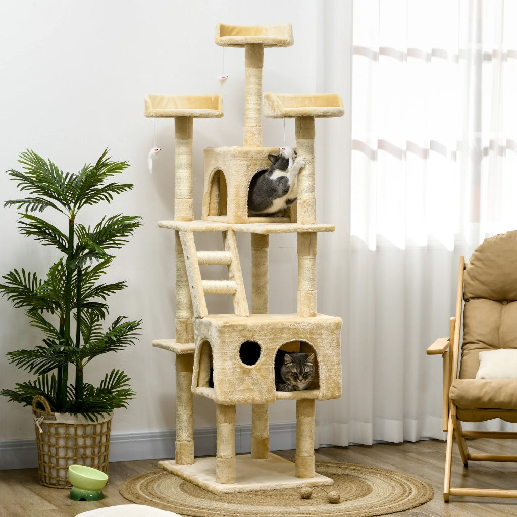 Albero tiragraffi per gatti grande con piattaforme e scalini ¨C zephmum ¨C beige 60x50x181 cm