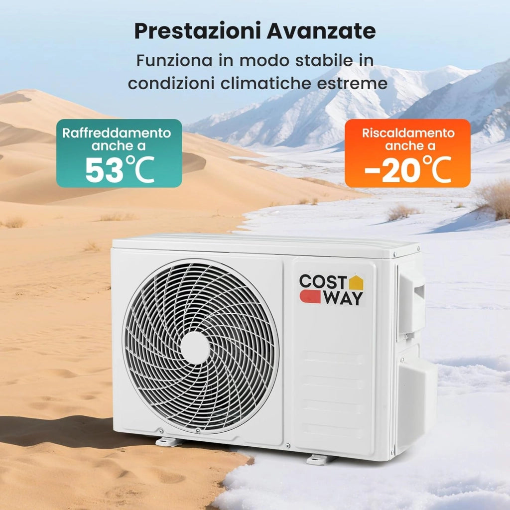 Climatizzatore Monosplit 12000BTU, 3,4kW, con Pompa di Calore, Tecnologia Inverter, Flusso d’aria 4D con 8 Velocità, Funzione di autopulizia e Timer di 24 ore [Classe di efficienza energetica A++]
