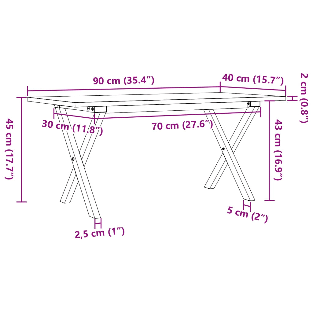 Tavolino da Salotto Telaio a X 90x40x45 cm Legno Pino e Acciaio