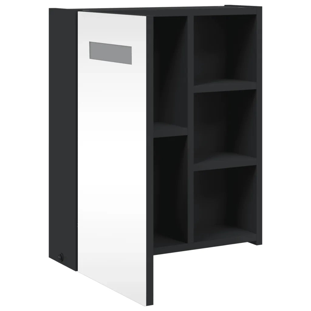 Mobiletto da bagno a parete con specchio e illuminazione a LED 45 x 13 x 52 cm con pratica illuminazione e design elegante in legno nero 02_0047267