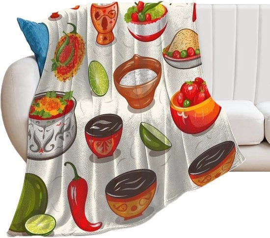 Deken Flanell Leggero con Simboli di Salsa Messicana - Super Sovrappensiero e Caldo per Casa e Viaggio - 30 x 40 Pollici
