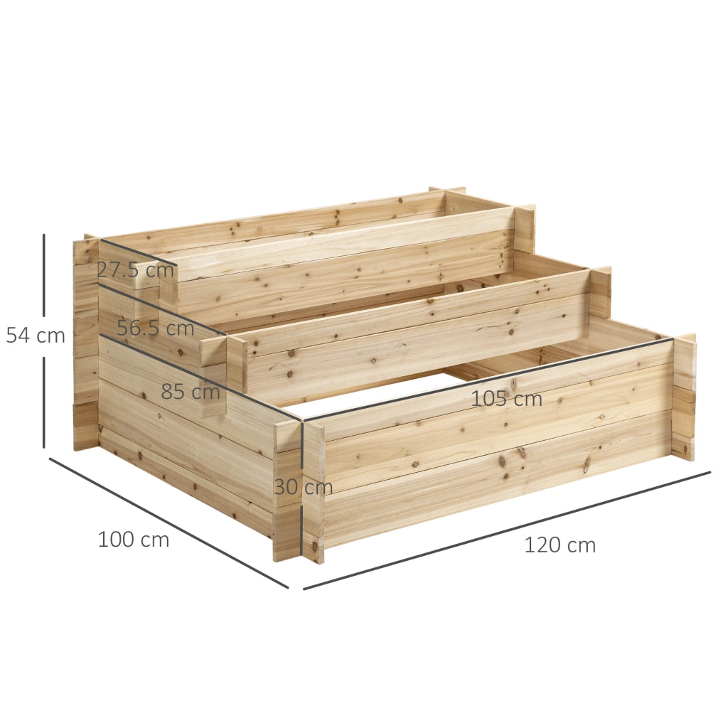 EasyComfort Fioriera in Legno di Abete a 3 Livelli, Cassetta per Orto Rialzato da Esterno, 120x100x54cm