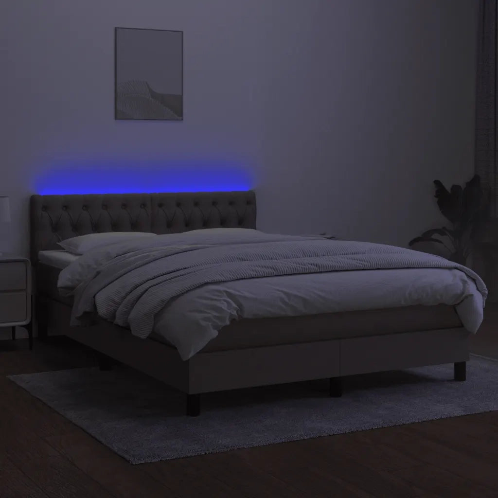 Letto a Molle con Materasso e LED Tortora 140x190 cm in Tessuto 3133393