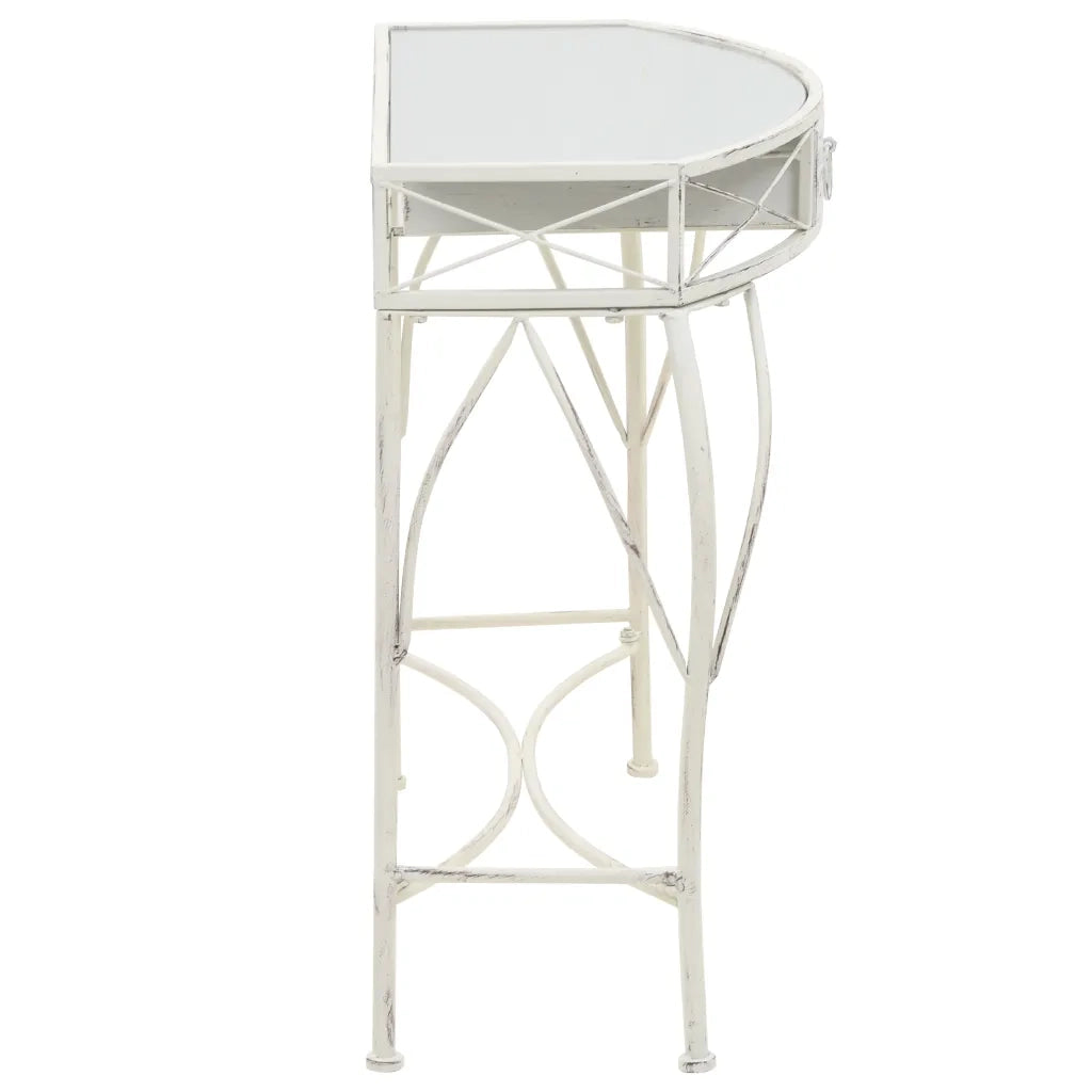 Tavolino Laterale-Tavolino da soggiorno-Tavolo in Stile Francese in Metallo 82x39x76 Bianco