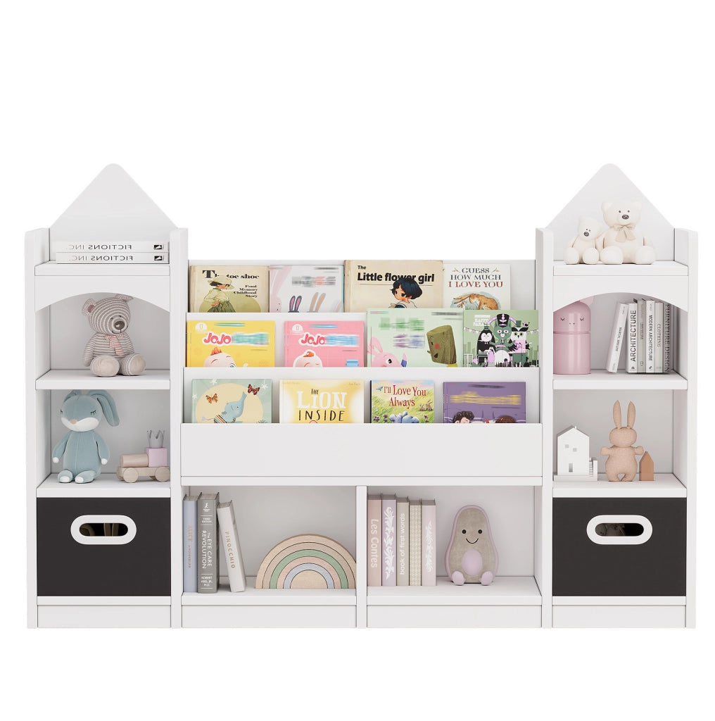 Libreria contenitore per bambini bianca con 2 box pieghevoli