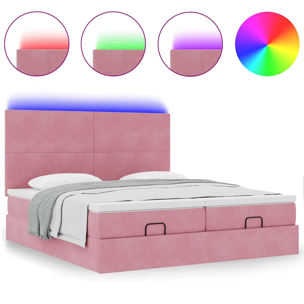 Struttura Letto Pouf con Materassi Rosa 180x200 cm Velluto 3314608