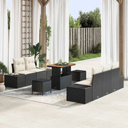 Set Divano da Giardino con cuscino 8 pcs Nero Poly Rattan