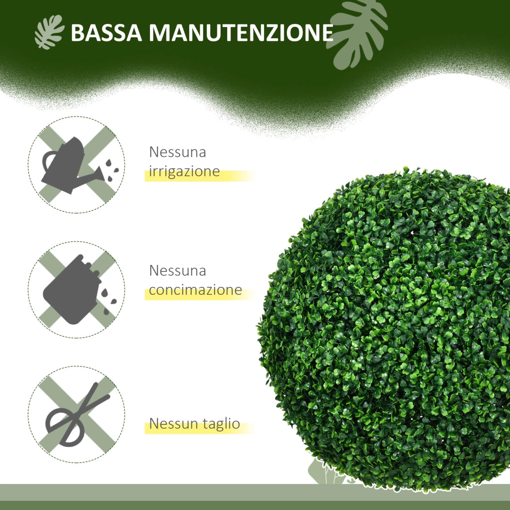 Set di 2 Piante Finte Sfera di Bosso ?50cm, Decorazione per Interno ed Esterno, Verde