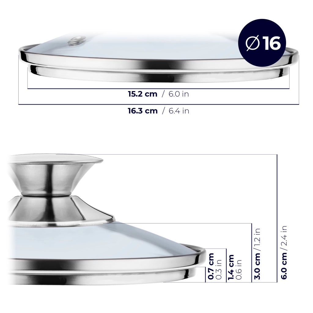 Coperchio in vetro KADAX da 16 cm, universale, resistente al calore, per pentole e padelle.