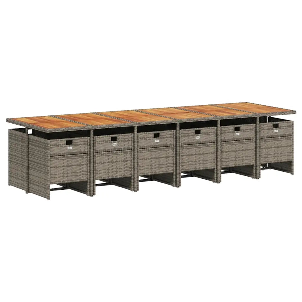 Set da Pranzo da Giardino 13pz con Cuscini Grigio in Polyrattan 3210590