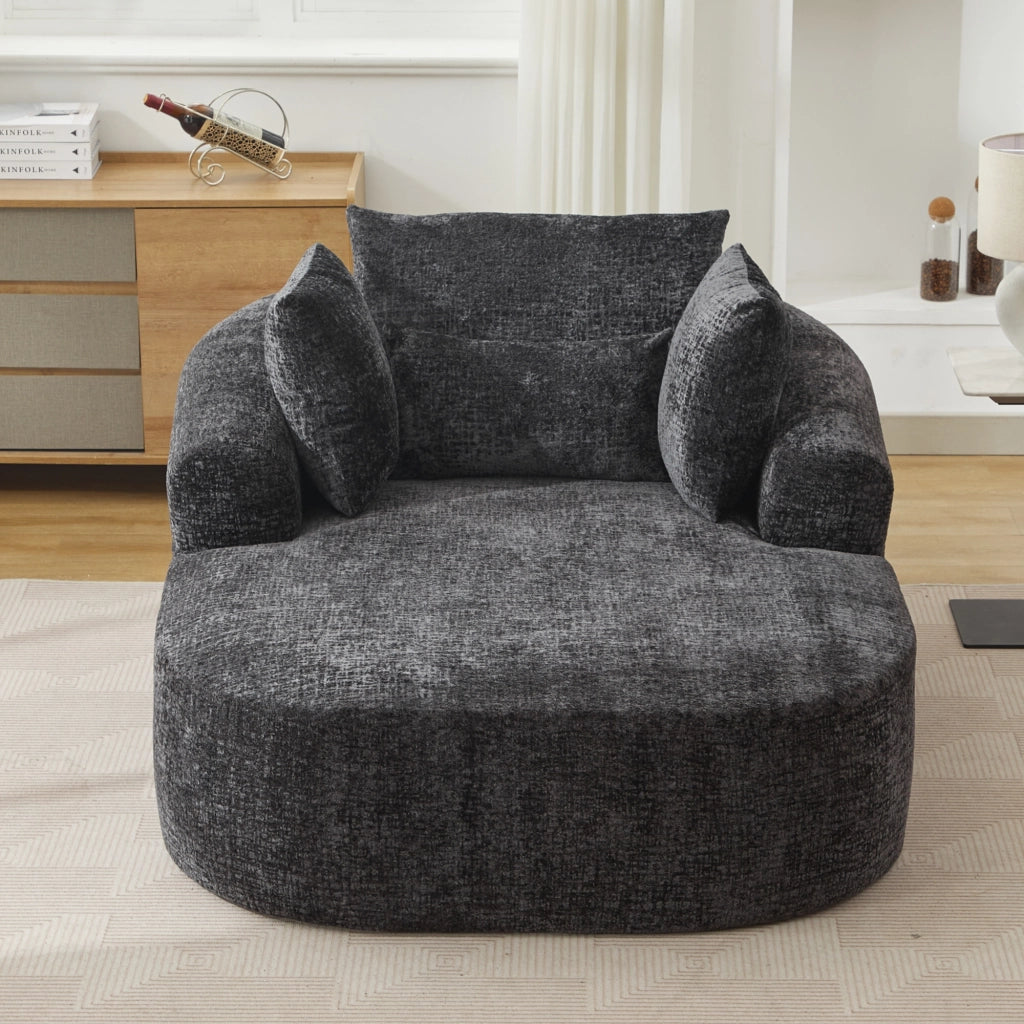 Divano chaise longue imbottito in velluto a coste con cuscino, letto estraibile per salotto, nero, senza montaggio