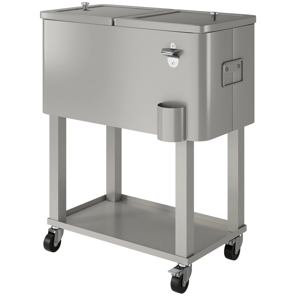 Carrello Refrigeratore con Ruote e Ripiano 56L per Giardino e Terrazza ¨C zephmum ¨C 67x35x80 cm Grigio