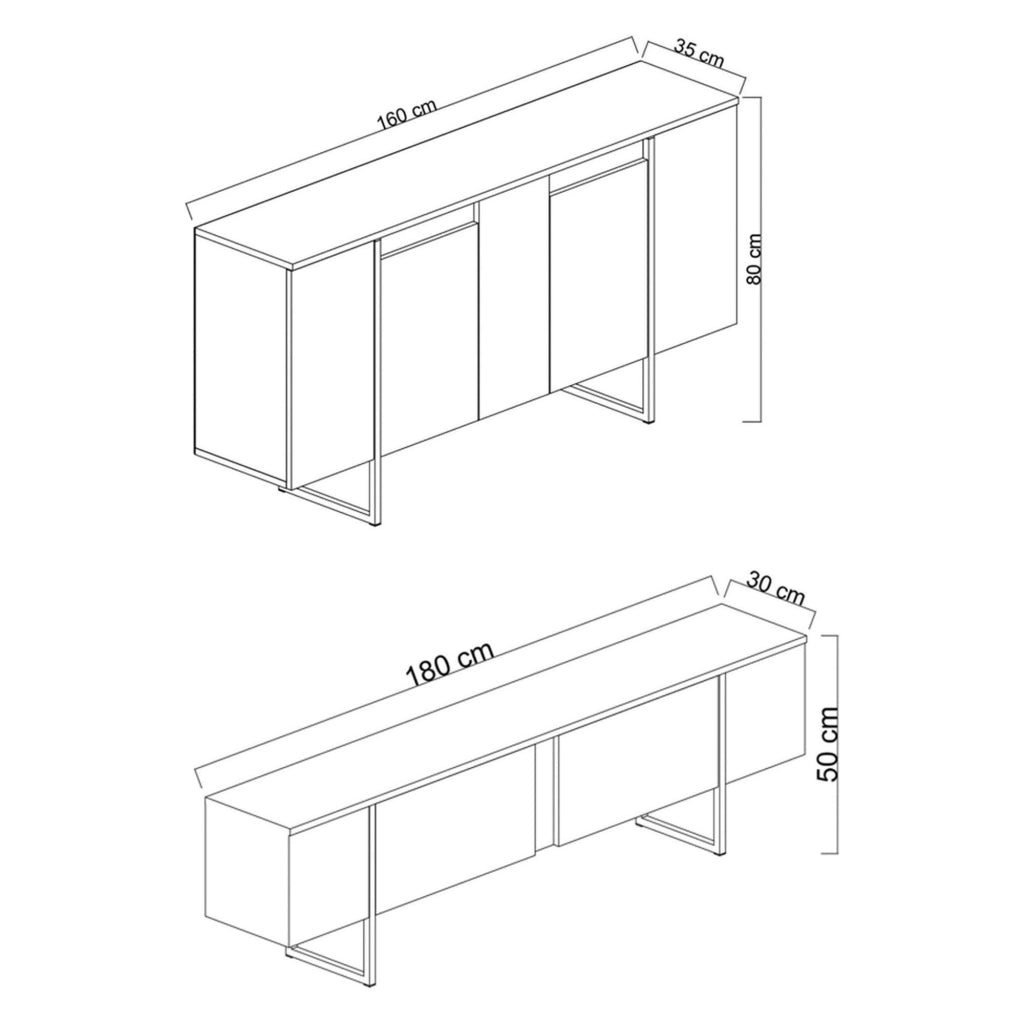 Pignano, set Mobili da Soggiorno Modulabile, Bianco