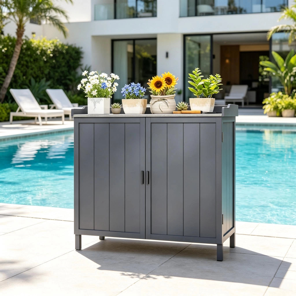 ARMADIO DA GIARDINO 98x48x95,5 cm Grigio in legno e metallo