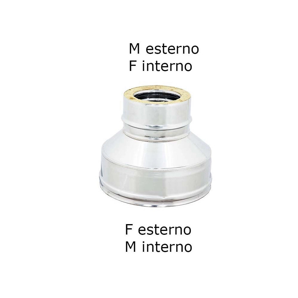 Riduzione inox doppia parete da di 200 - de 250 mm a di 150 - de 200 mm