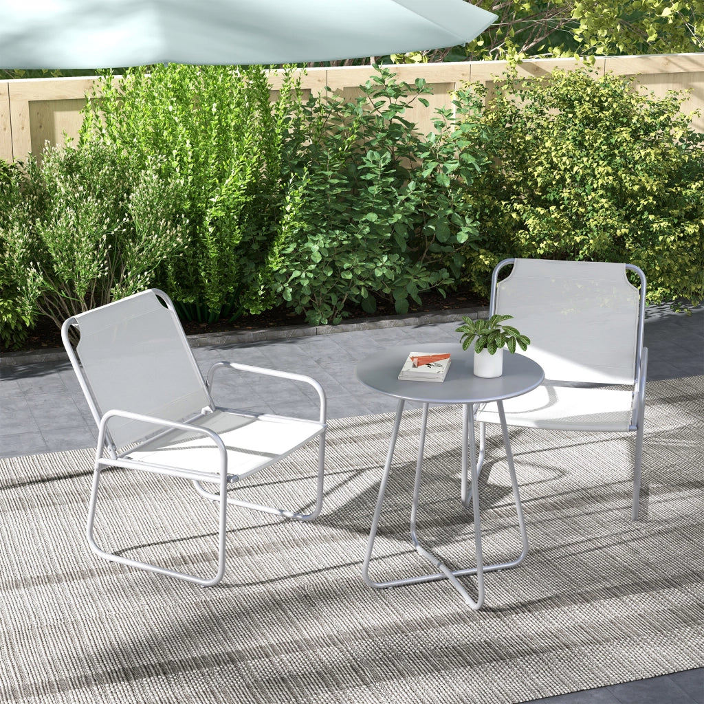 Set da giardino a 3 pezzi: 2 poltrone in tessuto traspirante + tavolino rotondo ?60 cm; grigio chiaro