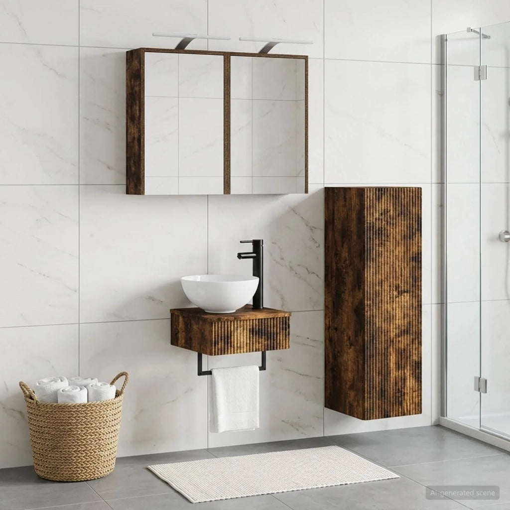Set di Armadi da Bagno 4 pz Rovere Fumo Legno ingegnerizzato 3407371