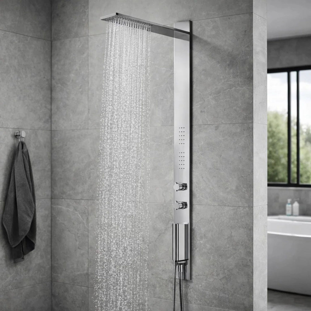 Colonna doccia 011 ad incasso acciaio inox lucida 3 funzioni 2 bocchette idro lombari p50xl12xh140