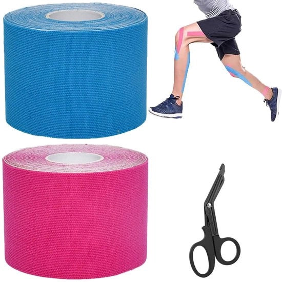 Tape Kinesiologico Acqua Resistente - 2 Rotoli 5cm x 5m - Idoneo per la Pelle - Supporto Fisioterapico - Piegamento e Proliferazione di Pelle - 2 Rotoli di 5cm x 5m
