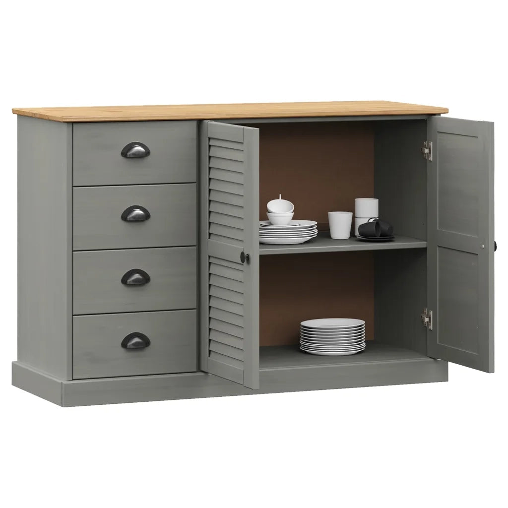 Credenza Cassetti VIGO 113x40x75 cm Legno Massello Pino Grigiocod mxl 128046