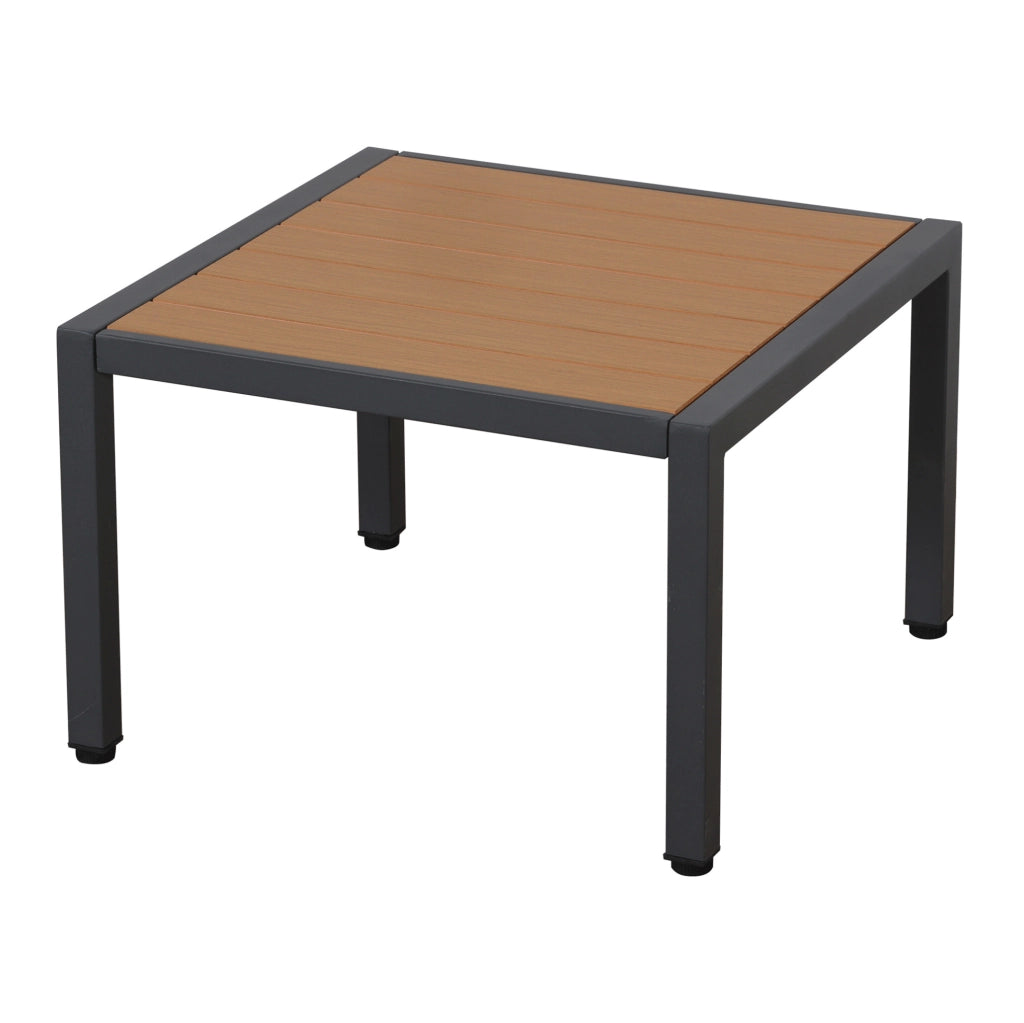 Set mobili da giardino con divano angolare; tavolino laterale e tavolino trasformabile in pouf; grigio e nero