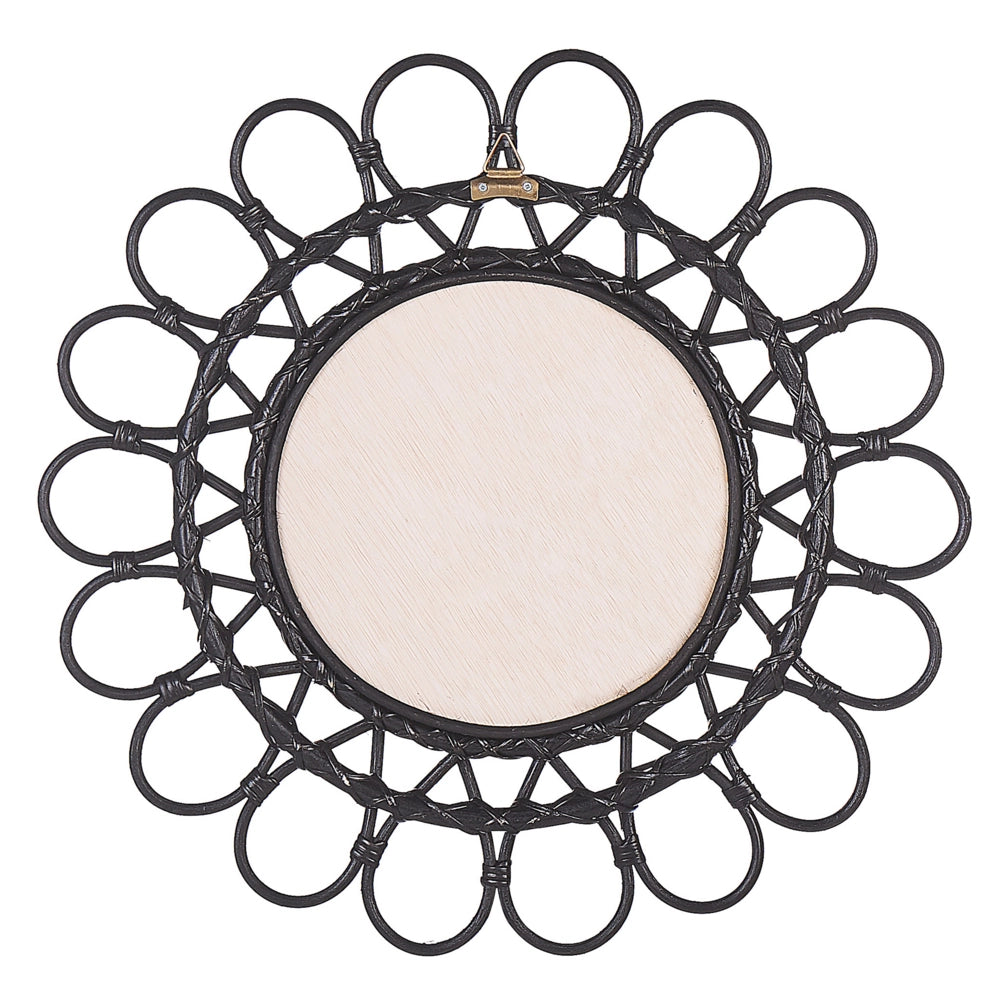 Specchio da parete con cornice in rattan Nero ø 60 cm a raggiera da appendere alla decorazione del soggiorno