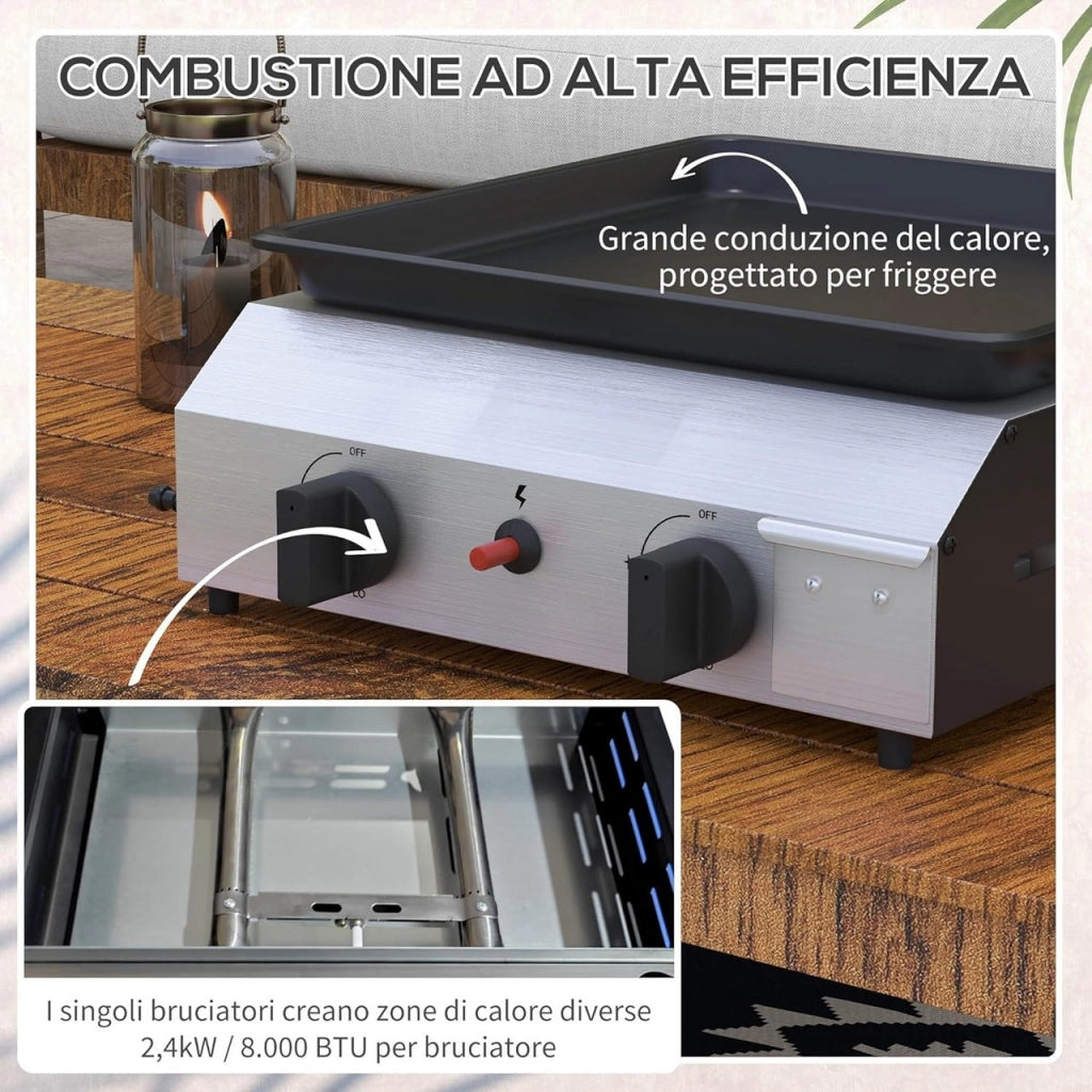 Piastra a Gas 2 Bruciatori 4,8 kW Accensione Piezoelettrica - POWER PLATE 2