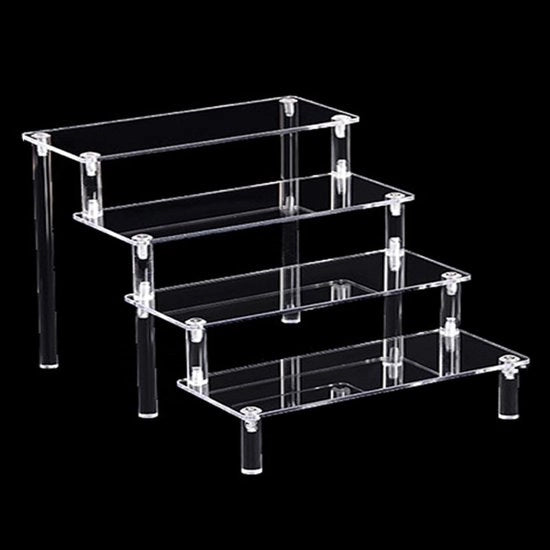 Display stand a 4 strati in acrilato - Display stand in acrilato trasparente per figurine, cupcake, 30x20x8 cm, altezza 5 cm