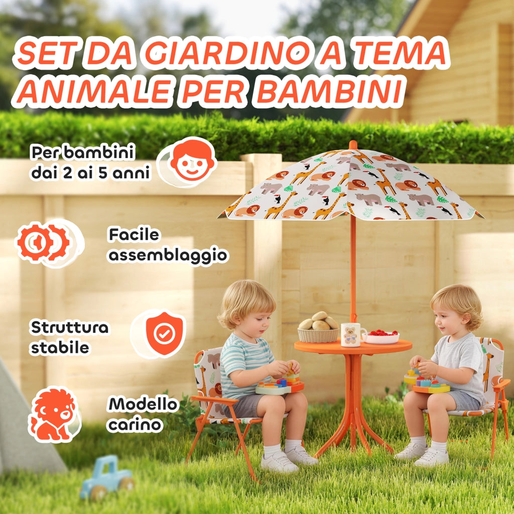 Set da Giardino per Bambini Tavolino con Ombrellone Arancione ¨C zephmum ¨C Legno