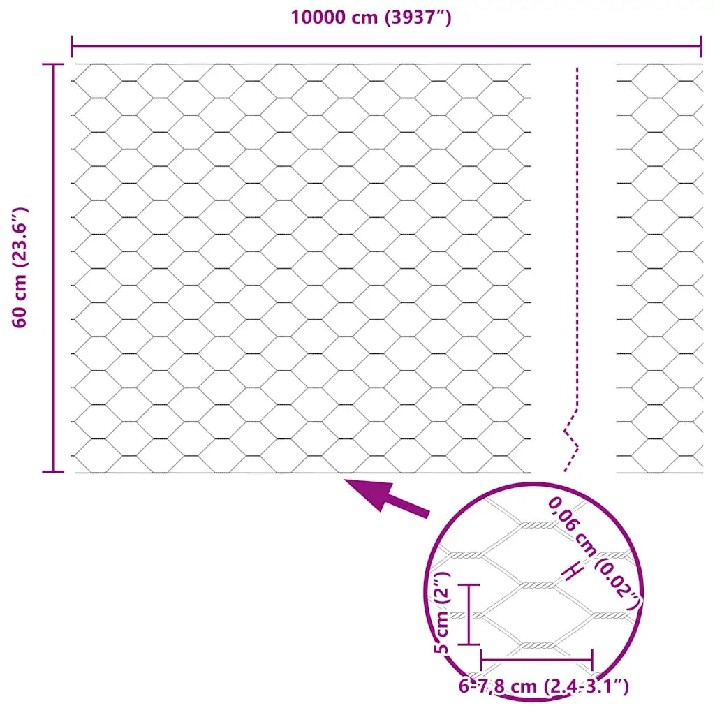 Recinzione Esagonale Argento 0,6 x 100 m Acciaio zincato 42005748