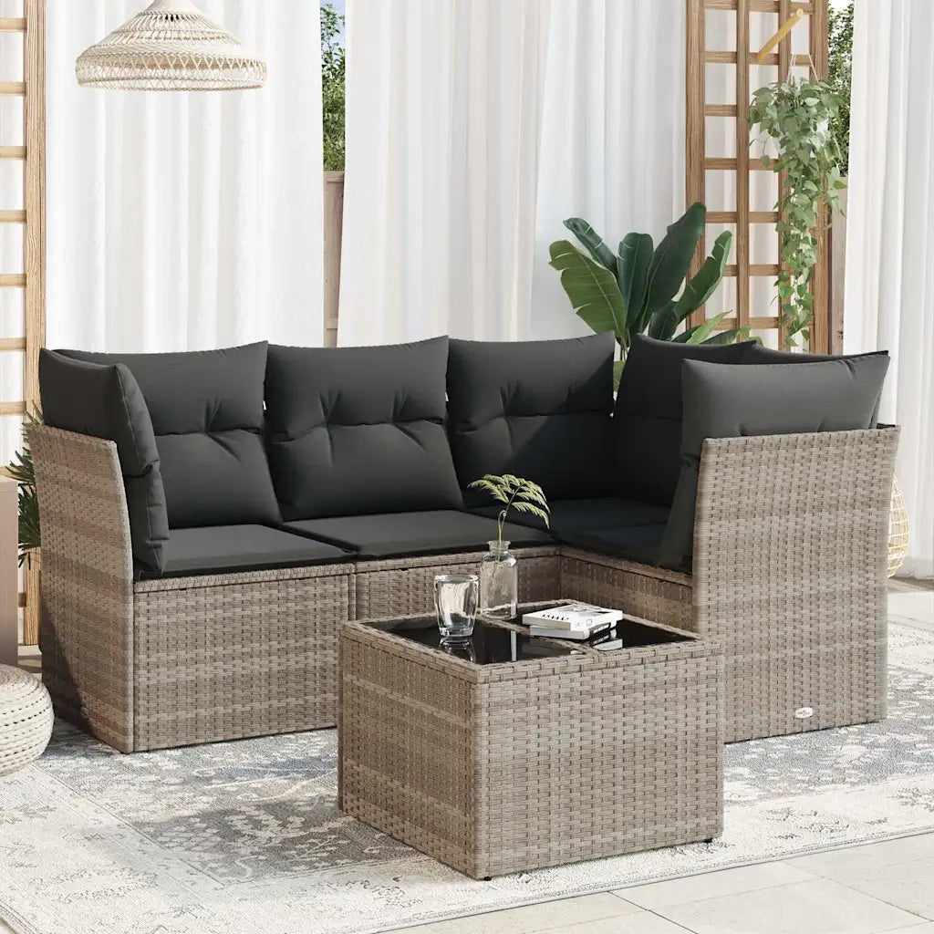 Set Divano da Giardino 5pz | Set Salotto da Giardino con Cuscini Grigio Chiaro Polyrattan