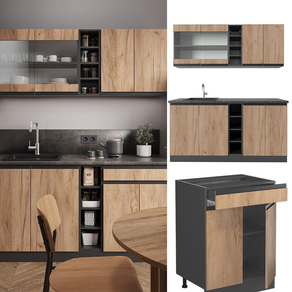 Vicco Cucina completa Quercia dorata/antracite 160 cm Forma a J