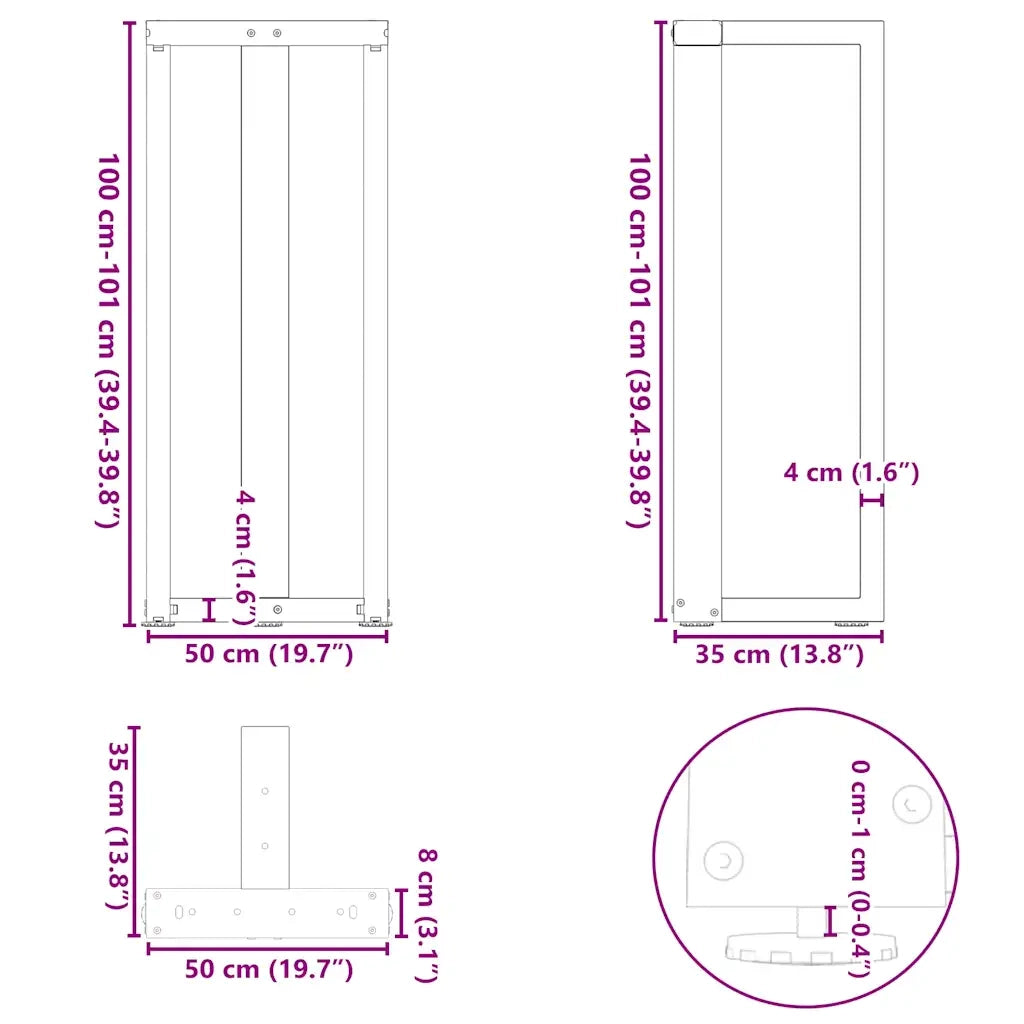 vidaXL Gambe per tavolo da bar a forma di T 2 pz Antracite 50x35x(100-101) cm Acciaio